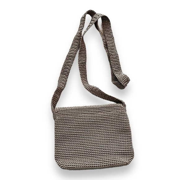 The Sak Mini Crossbody Crochet Purse Flap w/zip closure  Taupe 6.5 x 5.5 x 2 - Picture 7 of 8